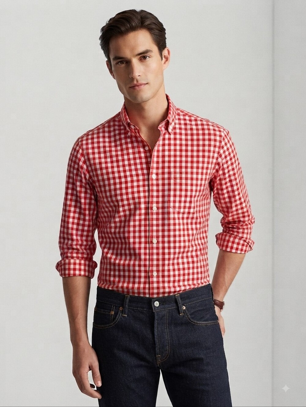 Kent & Curwen Red Gingham Button Down Shirt Size Small